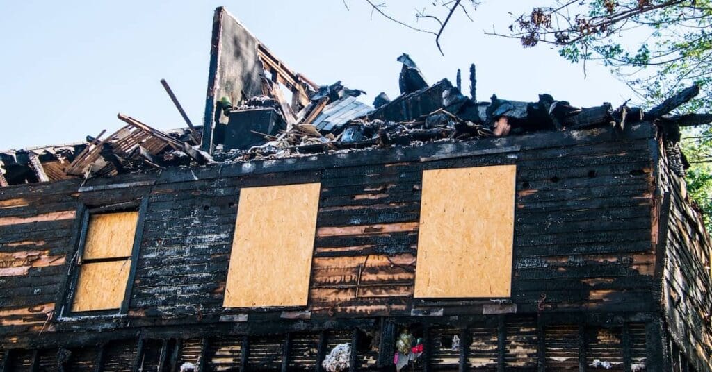 Board-up service during fire damage restoration process
