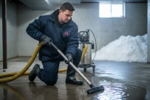 Professional basement flood cleanup for water in basement after snow melt