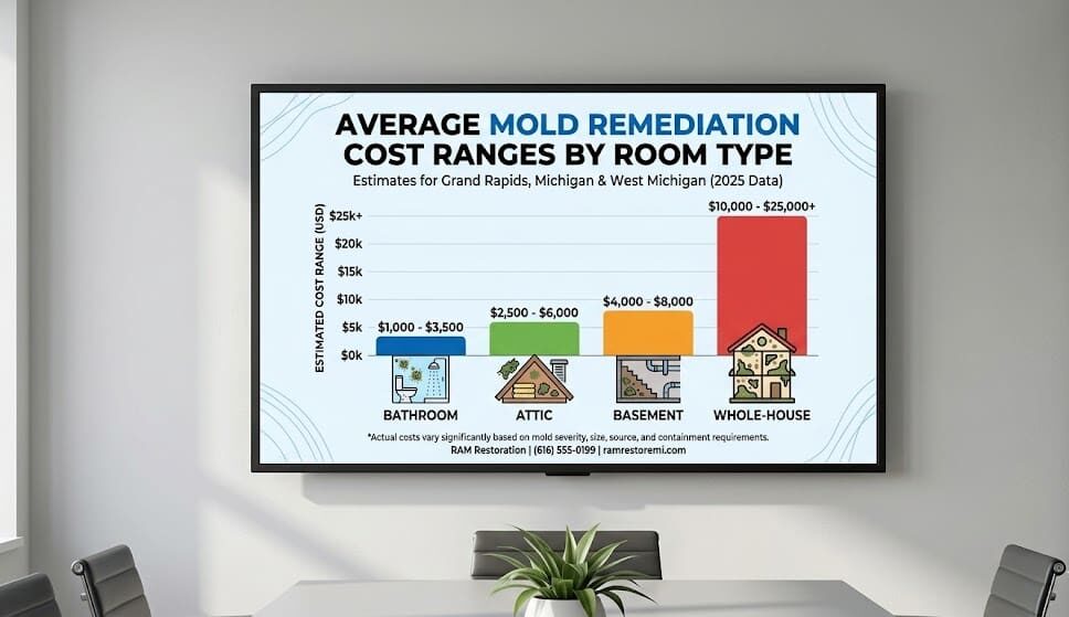 Mold remediation cost by room infographic Grand Rapids Michigan