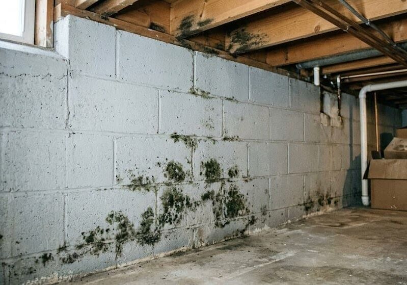 Basement Mold Removal in Grand Rapids Basement mold on concrete wall in Grand Rapids Michigan home — basement mold removal in Grand Rapids